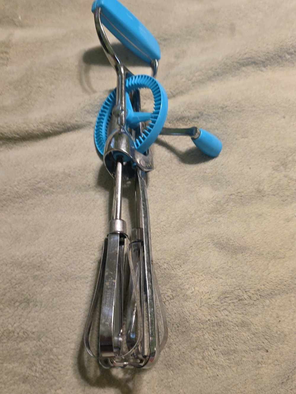 Blue Manual Hand Mixer Beater - Stainless Steel with Blue Handle